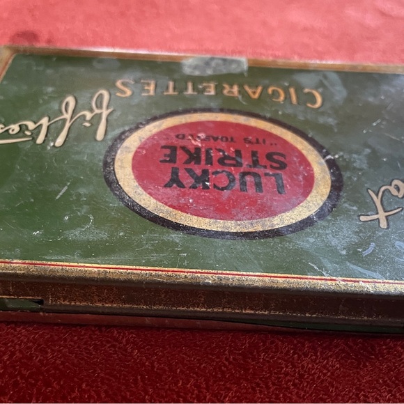 Vintage MCM LUCKY STRIKE Flat Fifties Metal Cigarette Tin - Picture 9 of 16